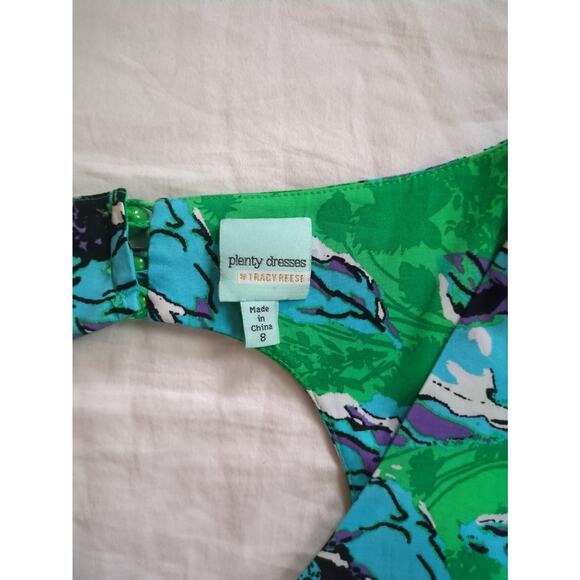 Anthropologie Plenty by Tracy Reece Green Floral Tea Dress Size 8 Cutout Back - Picture 2 of 6